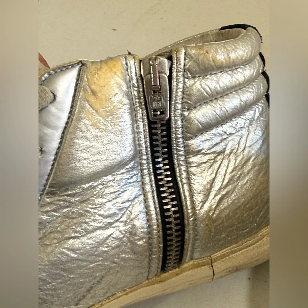 Golden Goose Silver High-Top Sneakers with Cream Soles